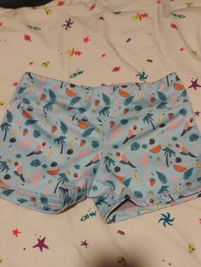 Sky Blue Tropical-Print Women's Athletic Shorts